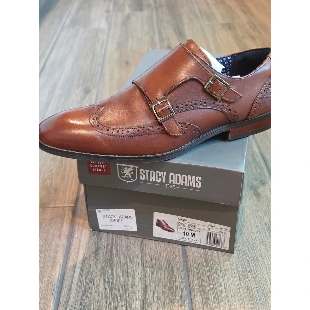 Stacy Adams Karson Mens Cognac Brown Leather Double Monk Strap Wingtip Shoes 10M